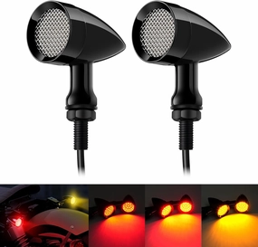 PBYMT Motorcycle Metal Bullet SMD Blinker Indicator Compatible for Honda Yamaha Suzuki Kawasaki Harley Sportster Dyna (Black/Red and Yellow, 10mm mounting hole)