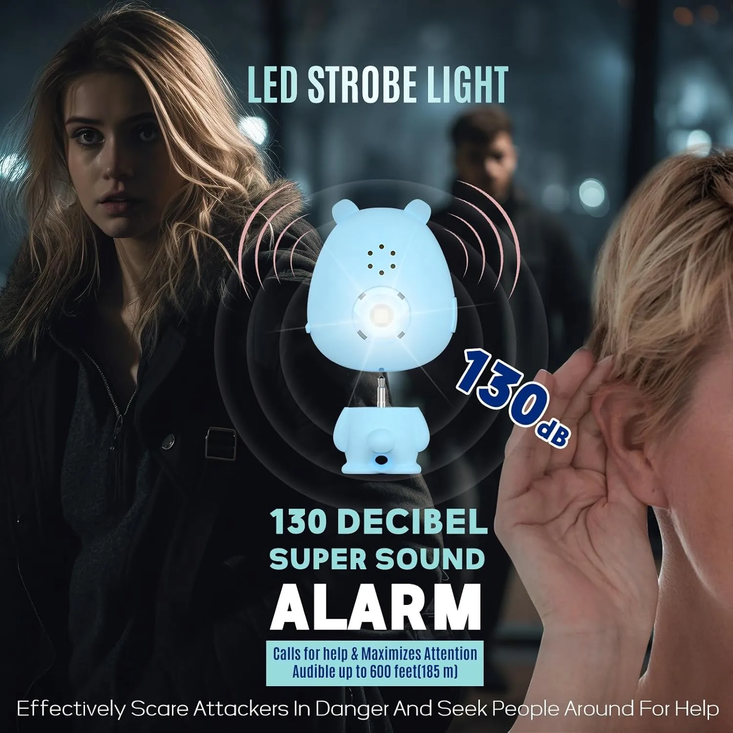 Personal Safety Alarm for Women – Rechargeable Personal Alarm for Women Kids and Elders – 130dB Loud Siren – Strobe Light – Low Battery Notice – Safety Siren Keychain