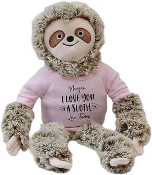 Personalization Universe "I Love You A Sloth Plush Sloth Stuffed Animal, Customizable with Name and Sentiment, Punny Valentine's Day Gift for All Ages, Cute and Soft, 23" Long - Pink