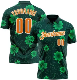Personalized Name, Short Sleeve Shirt, Polo Sport, Navy Bay Orange-Green 3D St. Patrick's Day Polo
