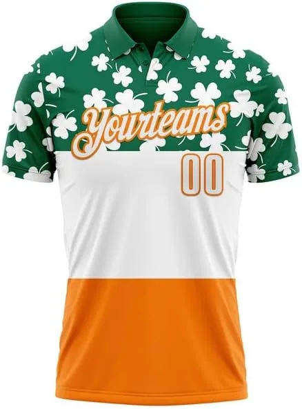 Personalized Name, Short Sleeve Shirt, Polo Sport, Navy Bay Orange-Green 3D St. Patrick's Day Polo