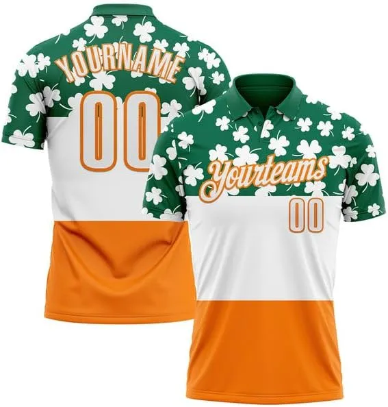 Personalized Name, Short Sleeve Shirt, Polo Sport, Navy Bay Orange-Green 3D St. Patrick's Day Polo