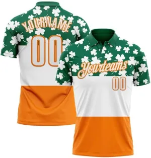 Personalized Name, Short Sleeve Shirt, Polo Sport, Navy Bay Orange-Green 3D St. Patrick's Day Polo