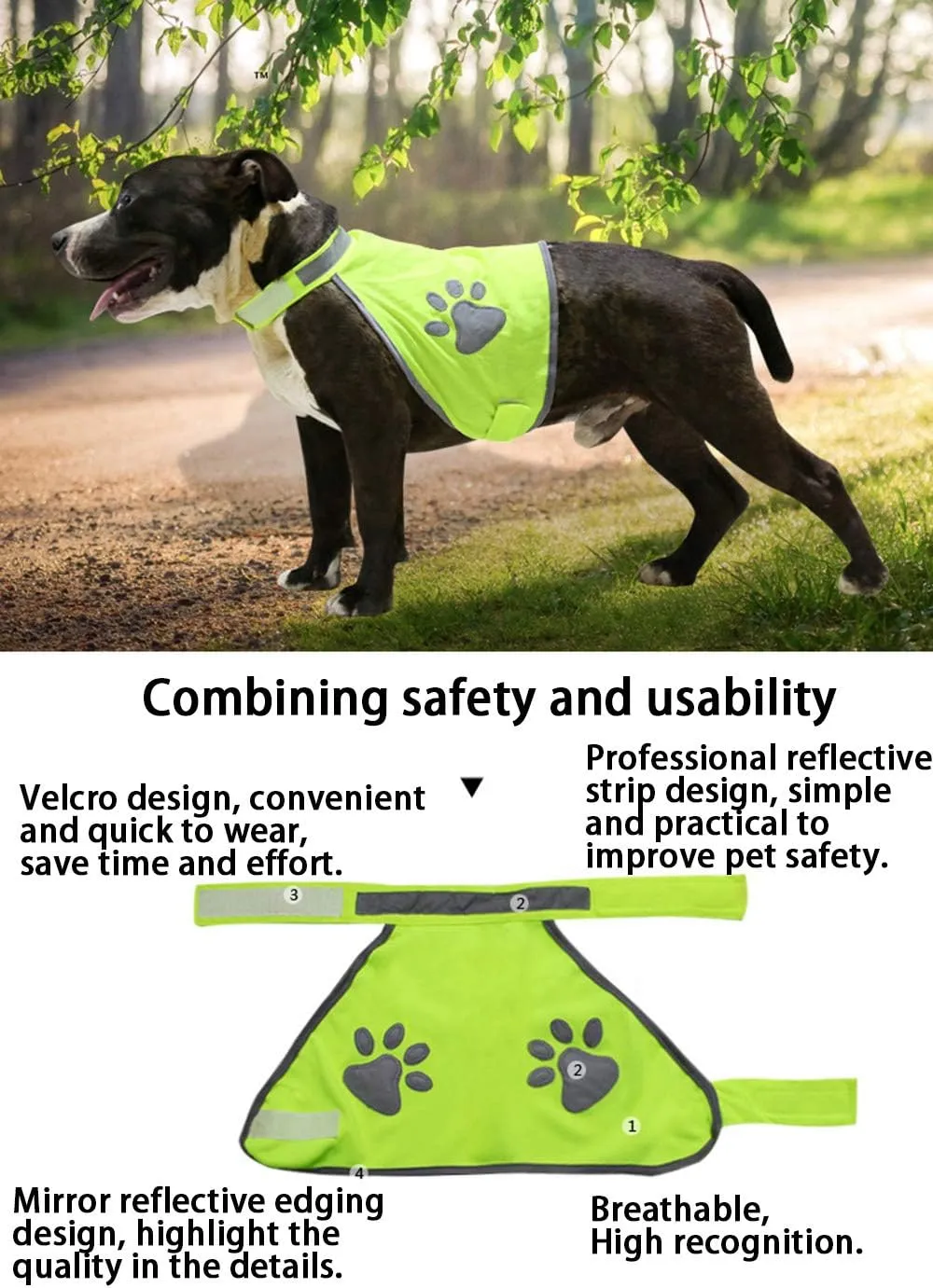 Pet Clothes, Dog Safety Vest with Reflective Dog Paw Adjustable Vest Jacket for Husky,Golden Retriever and Other Dog (L, Green)