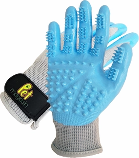 PET MAGASIN Dog Grooming Gloves for Gentle Deshedding and Bathing (Blue, Large)