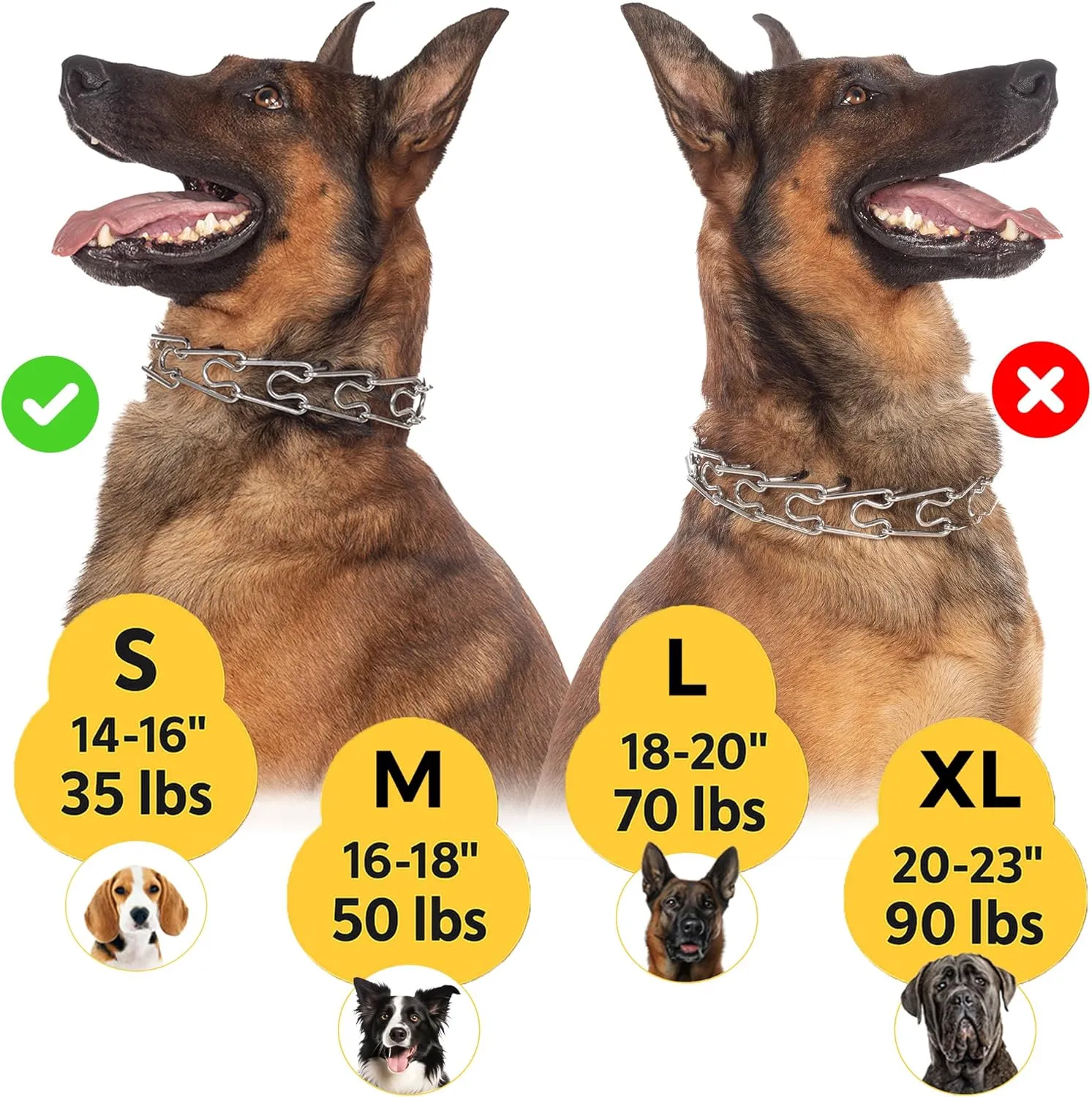 PetJett Prong Collar for Dogs - No Pull Choke Collar for Dogs, Pinch Collar for Dog Adjustable Safety Dog Training Collar for Small Medium Large Breed - Durable Stainless Steel Metal Choker Chain