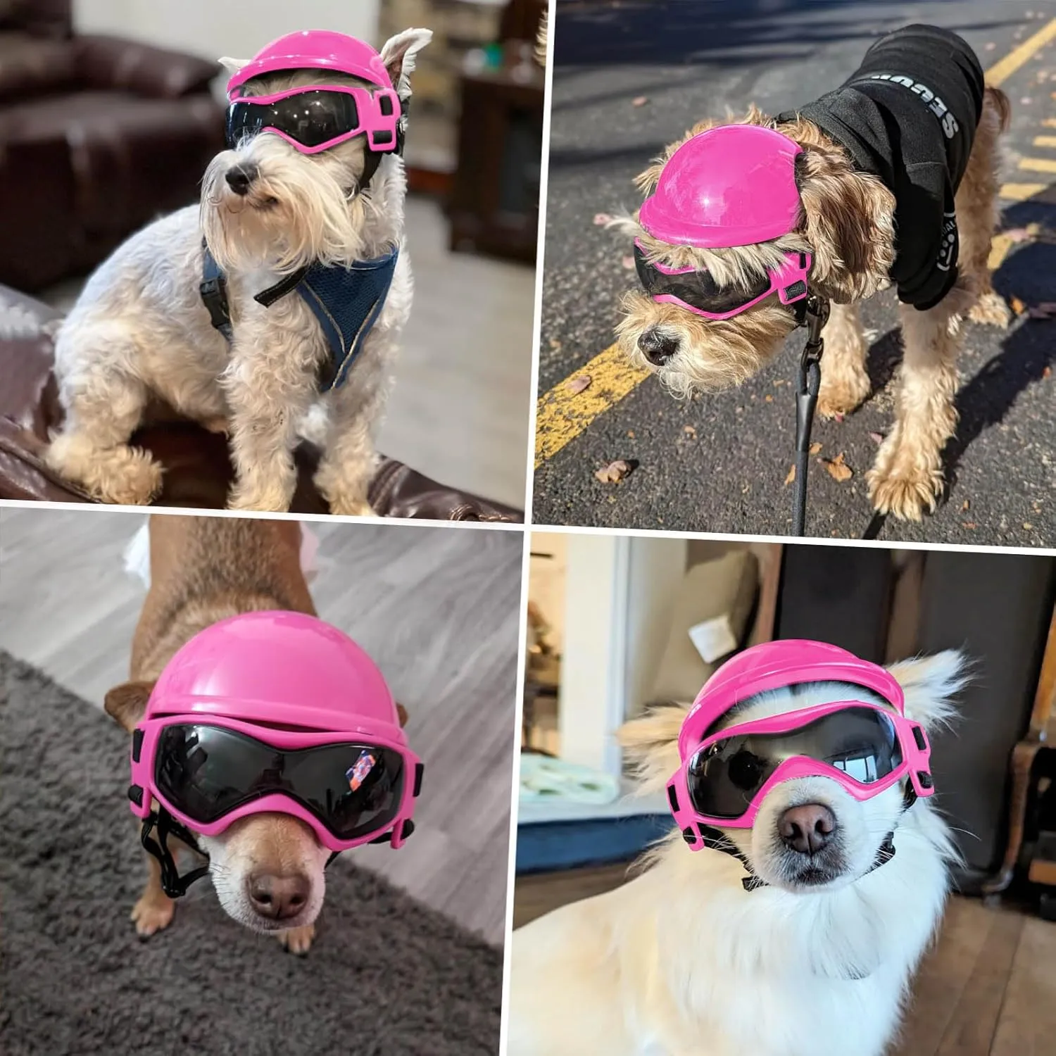 PETLESO Dog Helmet with Goggles, Anti-UV Doggy Sunglasses Pet Motorcycle Helmet with Ear Holes for Small Medium Dogs Outdoor Driving Walking Biking, Pink Outfit