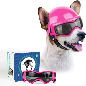 PETLESO Dog Helmet with Goggles, Anti-UV Doggy Sunglasses Pet Motorcycle Helmet with Ear Holes for Small Medium Dogs Outdoor Driving Walking Biking, Pink Outfit
