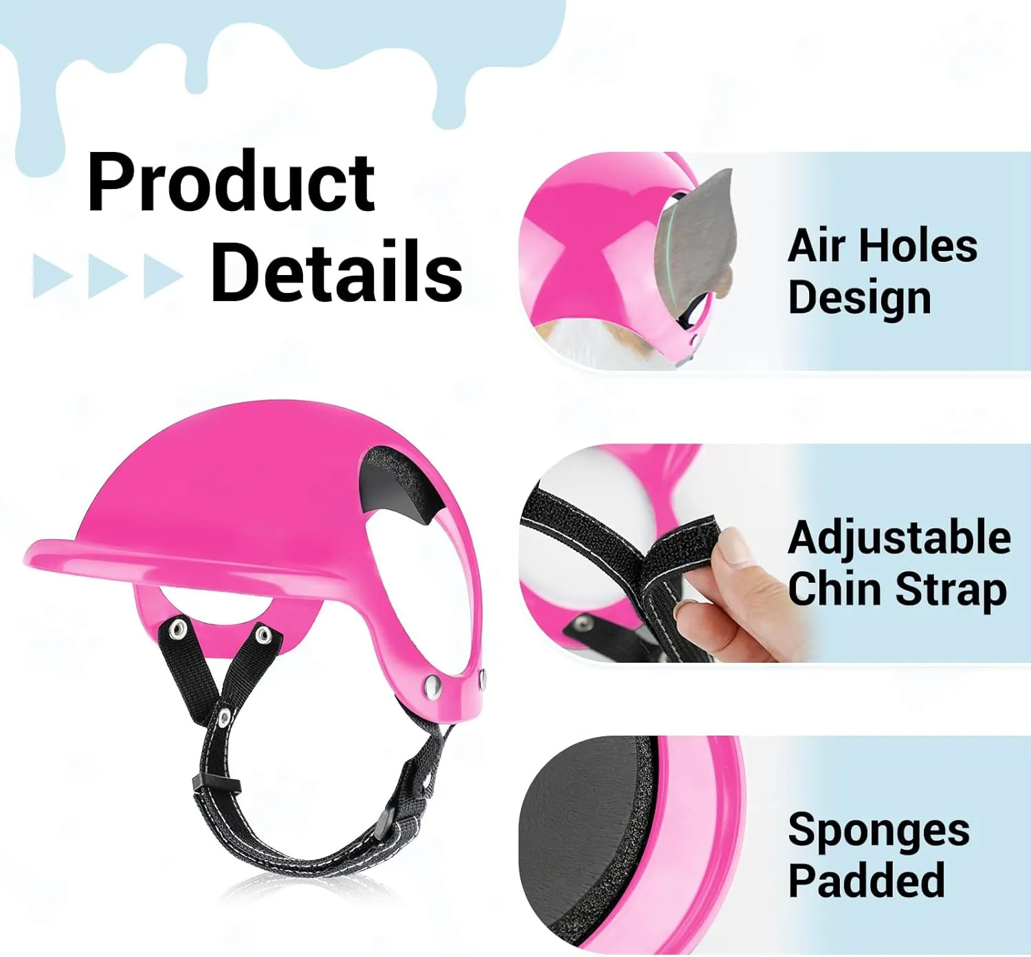 PETLESO Dog Helmet with Goggles, Anti-UV Doggy Sunglasses Pet Motorcycle Helmet with Ear Holes for Small Medium Dogs Outdoor Driving Walking Biking, Pink Outfit