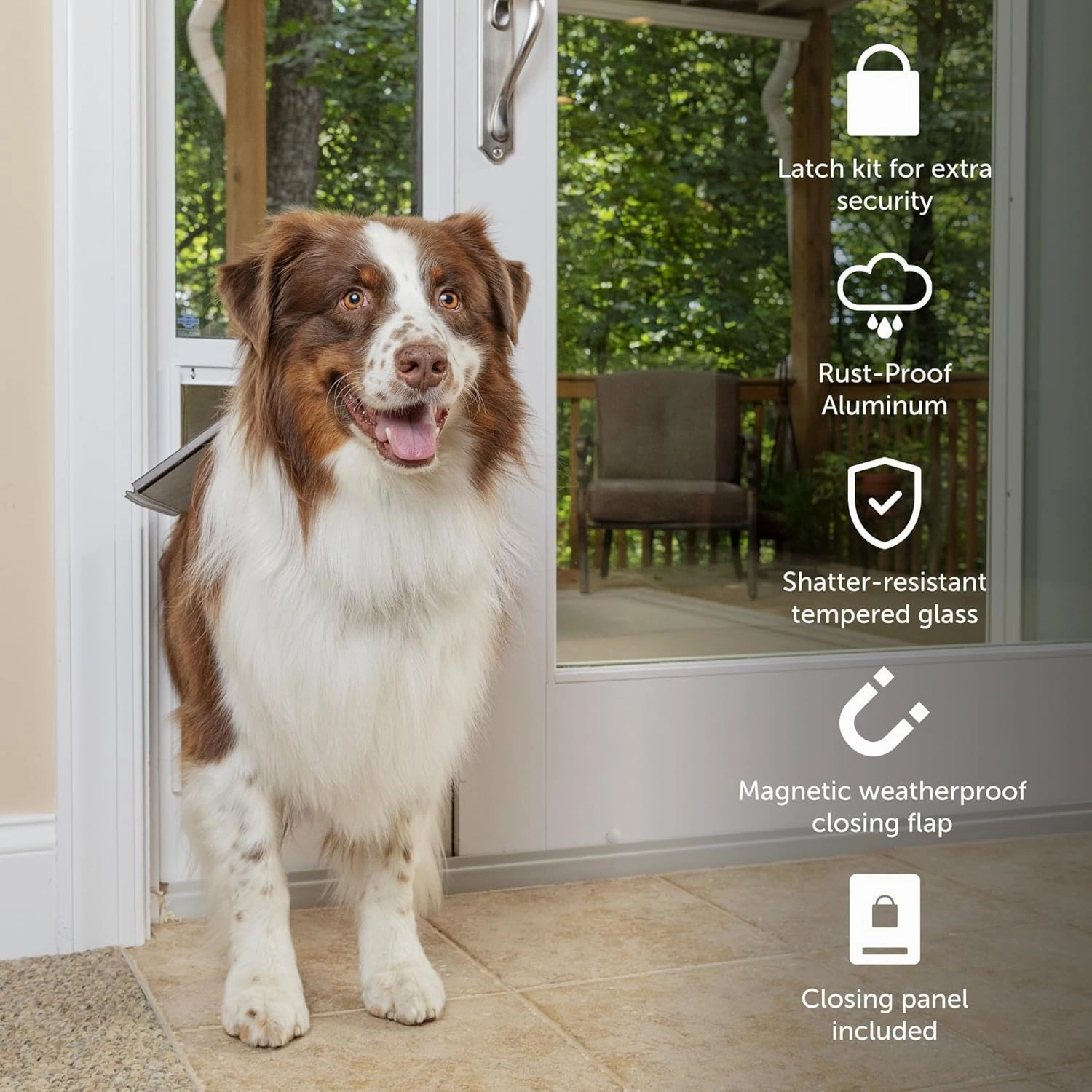 PetSafe Doggy Door for Sliding Glass Doors, Adjustable Height 75 7/8" to 81", No-Cut DIY Install, Aluminum Panel, Ideal for Renters, for Extra Large Dogs Up to 220 lb., (White, X-Large)