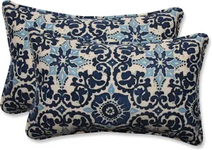 Pillow Perfect - 586670 Outdoor/Indoor Woodblock Prism Lumbar Pillows, 11.5" x 18.5", Blue, 2 Pack