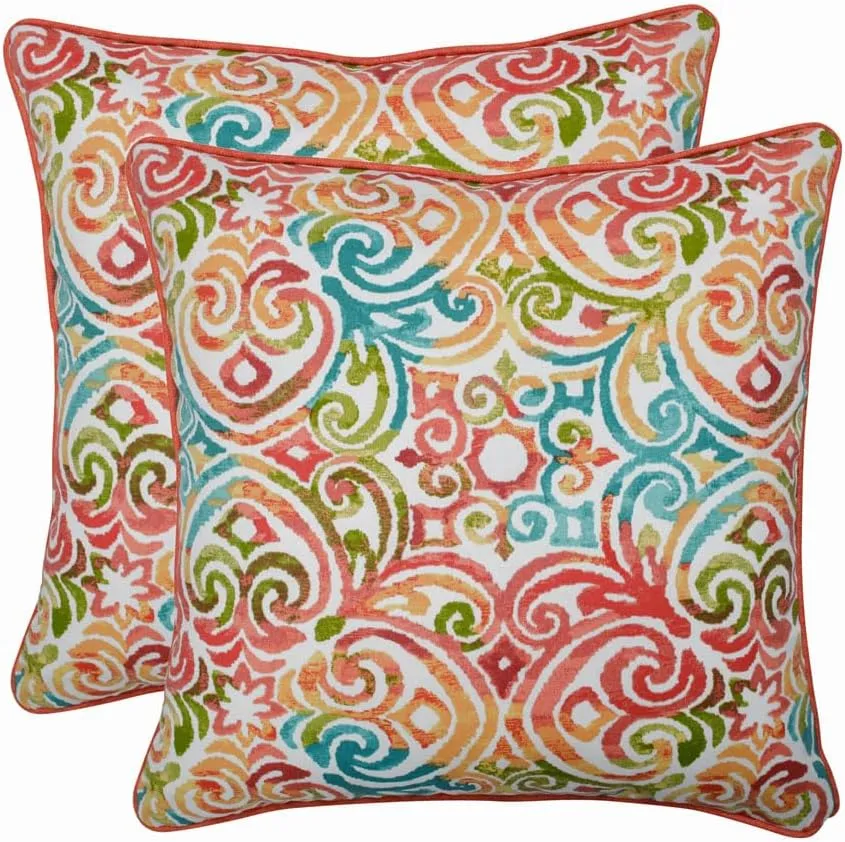 Pillow Perfect Outdoor/Indoor Throw Pillows, Large - 18.5" x 18.5", Blue Corinthian Dapple 2 Count