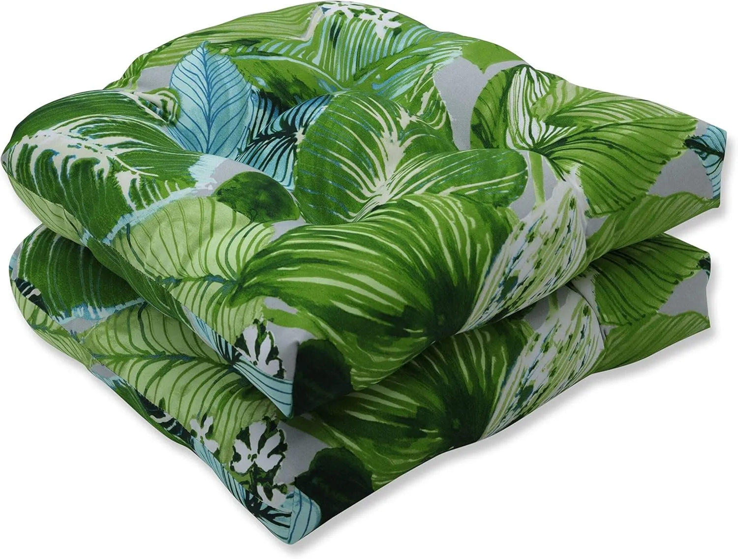 Pillow Perfect Outdoor/Indoor Tufted Seat Cushions (Round Back), 19" x 19", Green Lush Leaf Jungle 2 Count