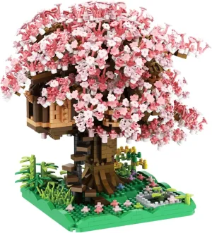 Pink Cherry Blossom Bonsai Tree Building Blocks Set,（1443 Pieces） Flower Treehouse Model Mini Building Block Toys,Tree House Model Toys Gifts for Kid and Adult