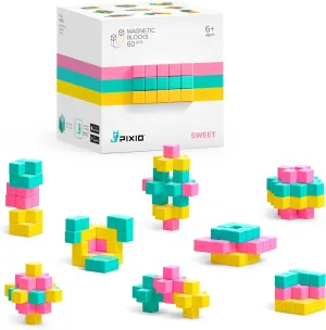 PIXIO Sweet - Tiny Magnetic Blocks Building Toy in The Pixel Art Style with Free App - 5/16" Plastic Cubes with 6 Magnets Inside - Open Ended Toy - Creativity Toy for Ages 6  - 60pcs