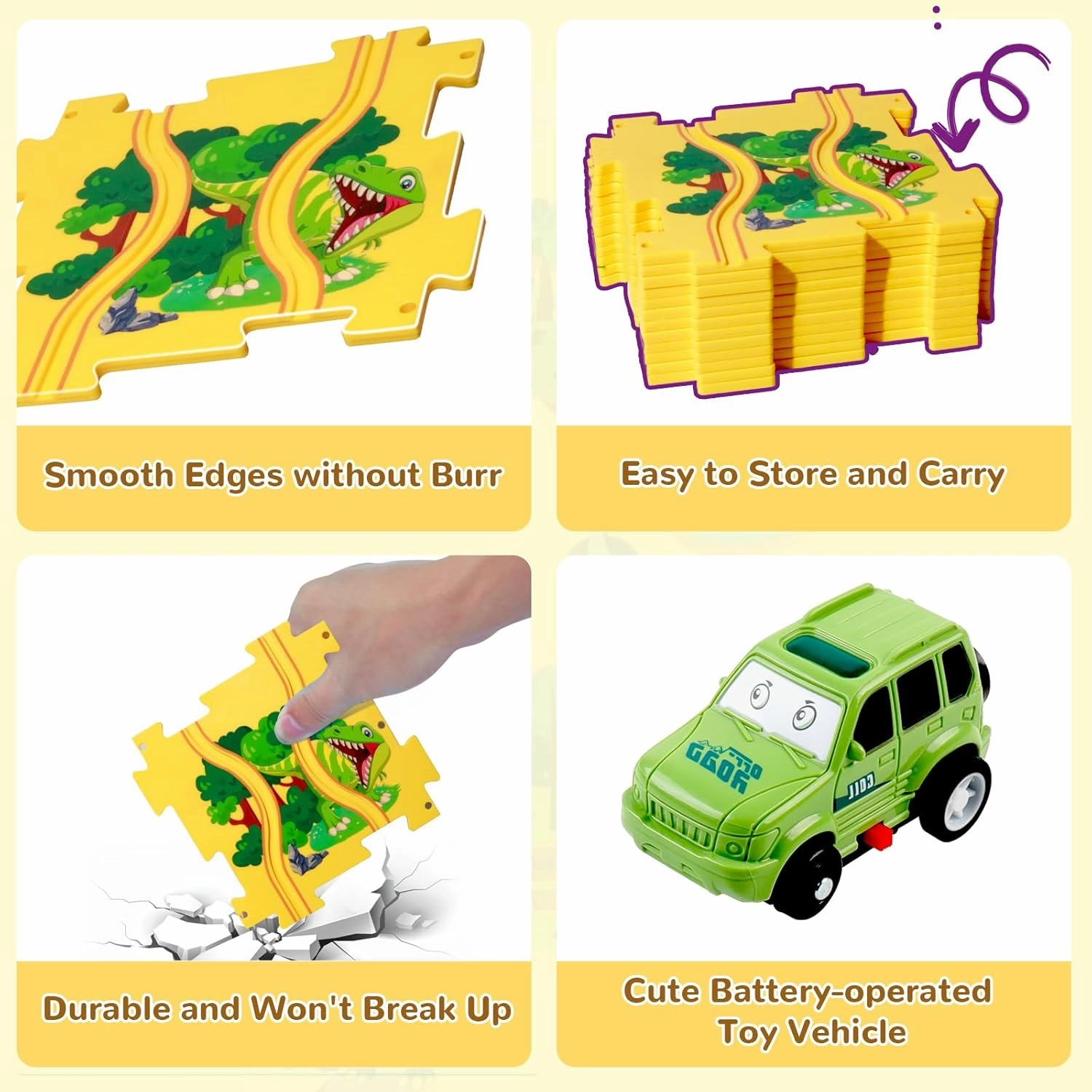 Plastic Dinosaur Puzzles for Kids with A Cute Car, Montessori Toys for 2 3 4 5 6 Year Old Boys, Race Tracks for Kids 3-5, Toddler Puzzle Track Play Set, Gifts for 2 3 4 5 6 Year Old Boys Toys