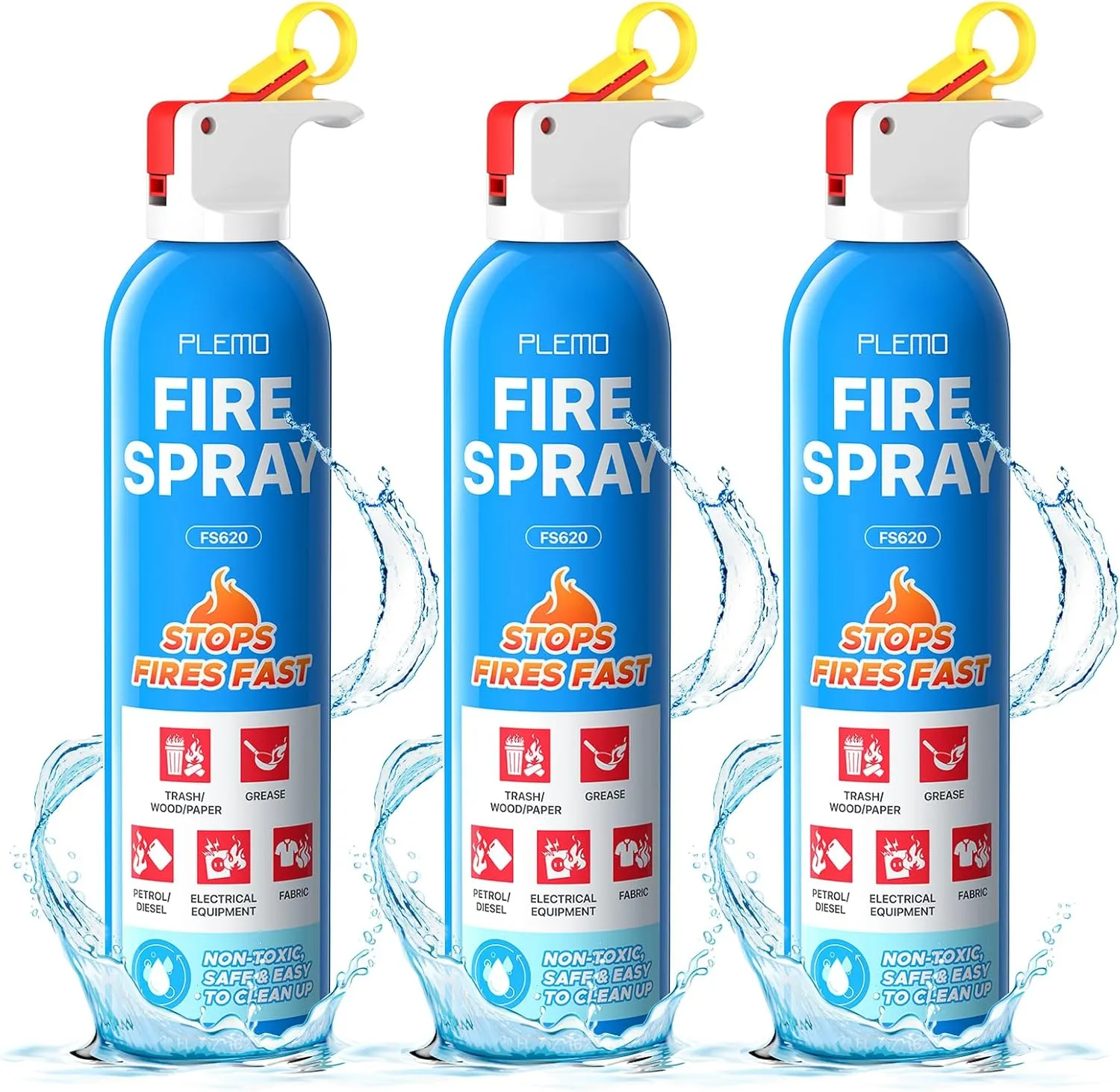 Plemo Fire Extinguisher for Home, All-in-One Small Fire Extinguisher for Vehicle, Kitchen, Truck, and Boat, Model FS620, 3-Pack