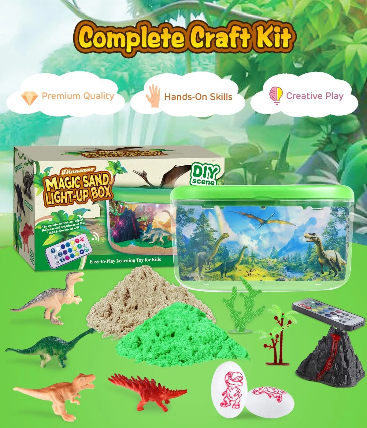 Plunack DIY Dinosaur Terrarium Kit for Kids - Dinosaur Gift for Boys Age 5-6-8-10, Light Up Crafts Kit with Night Light & Remote, Arts & Crafts Toy for Kids- Birthday Present for Boys Ages 4-12