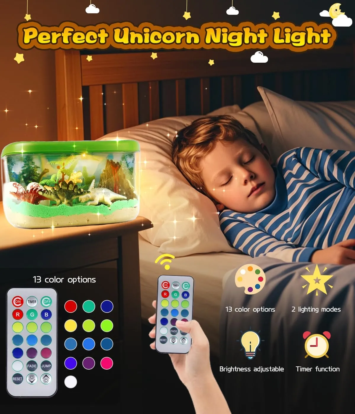 Plunack DIY Dinosaur Terrarium Kit for Kids - Dinosaur Gift for Boys Age 5-6-8-10, Light Up Crafts Kit with Night Light & Remote, Arts & Crafts Toy for Kids- Birthday Present for Boys Ages 4-12