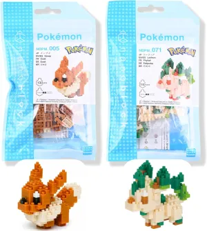 Po-ke-Monster Block Ee-vee NB-PM_005 and Leaf-eon NB-PM_071 Set - Building Blocks for Adults, Detailed Figures, Collectible Miniature Building Blocks, Engaging Blocks Set