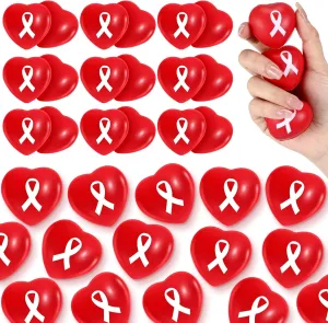 Poen 50 Pcs World Blood Donor Day Stress Ball Bulk Red Ribbon Awareness HIV Testing Month Items for World AIDS Day Heart Disease Awareness for Public Charity Activities Supplies Relief Stress