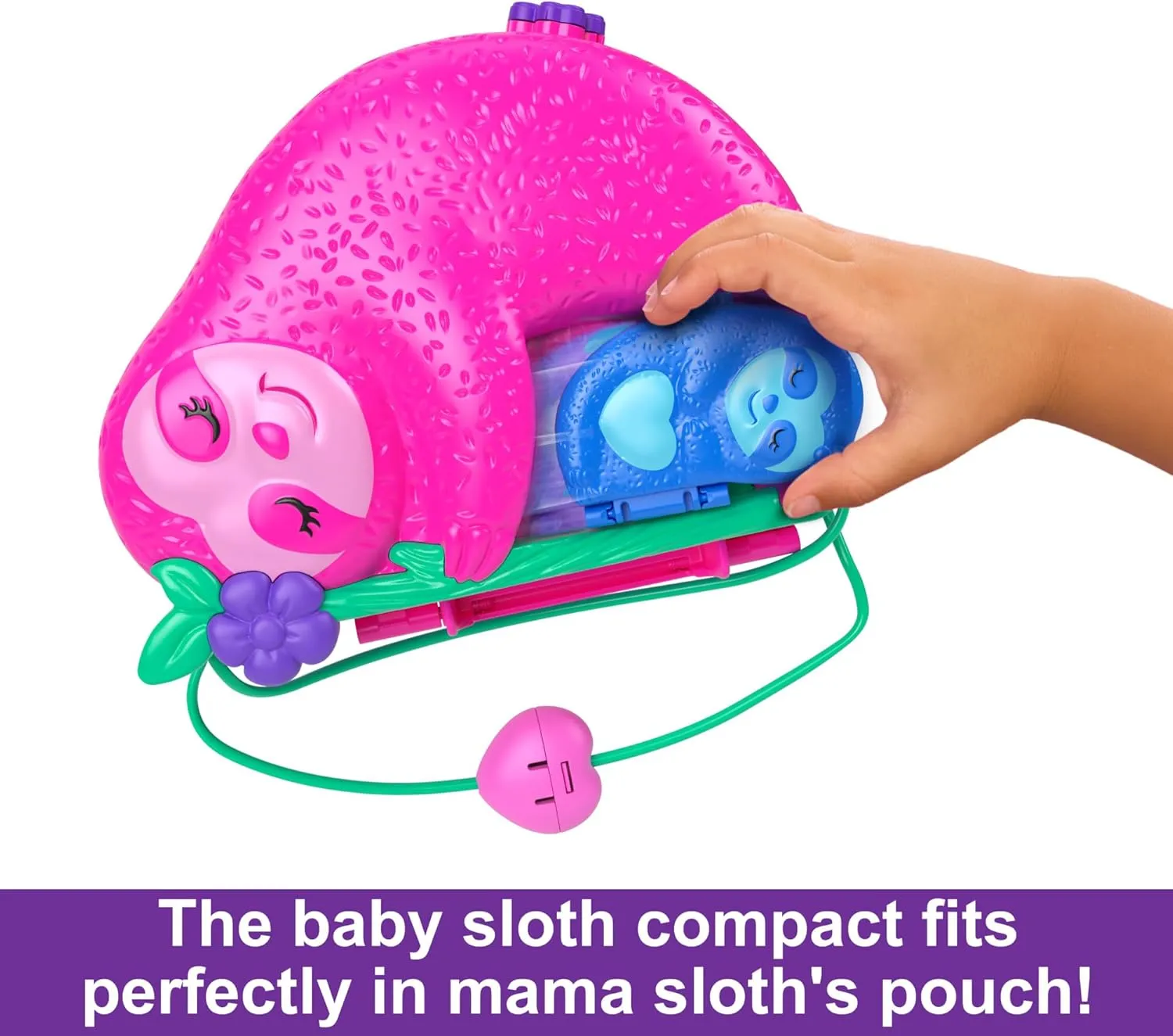 Polly Pocket Playset & Travel Toy with 2 Micro Dolls & 12 Accessories, Animal Toy, Sloth 2-in-1 Purse Compact