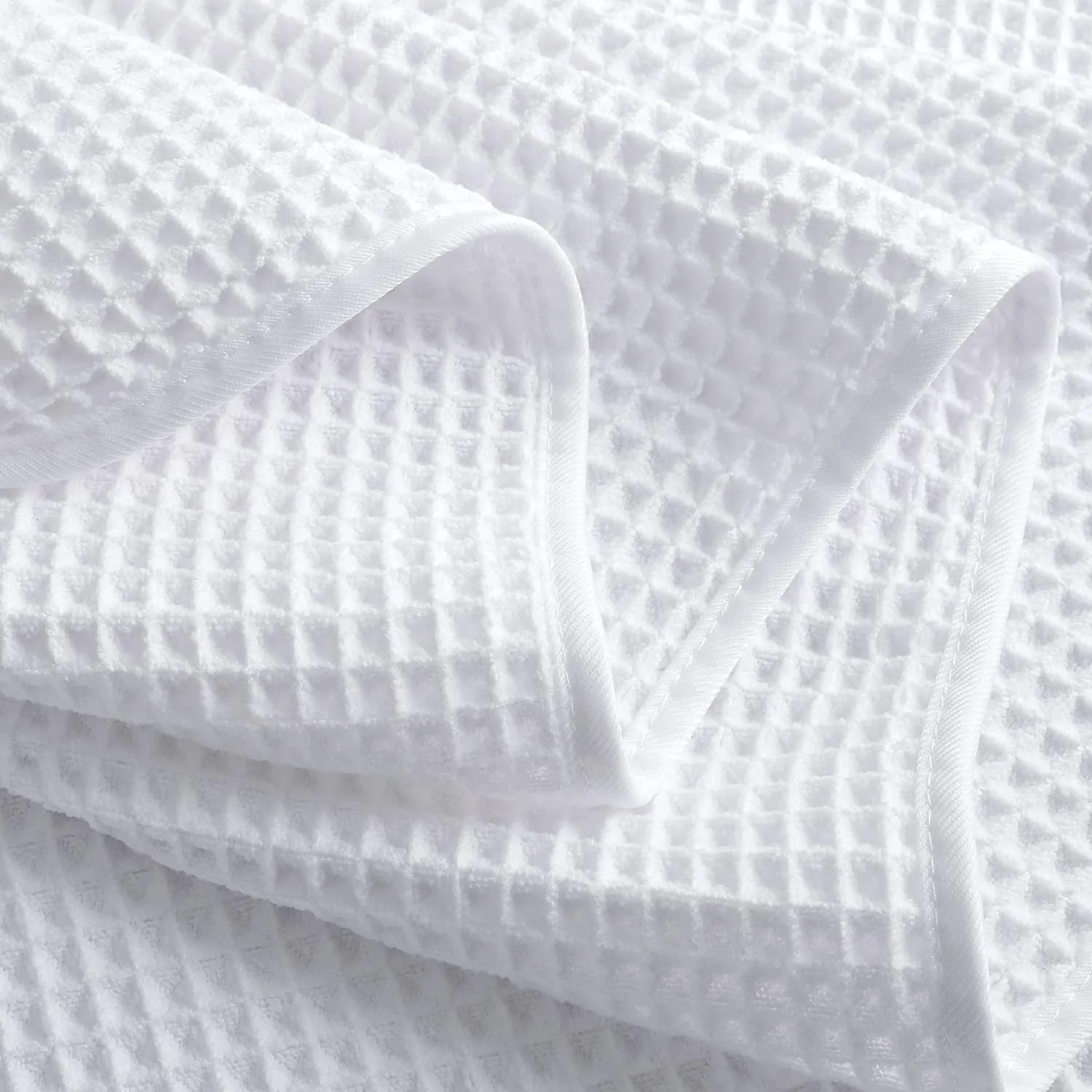 POLYTE Microfiber Oversize Quick Dry Lint Free Bath Towel, 60 x 30 in, 4 Pack (White, Waffle Weave)