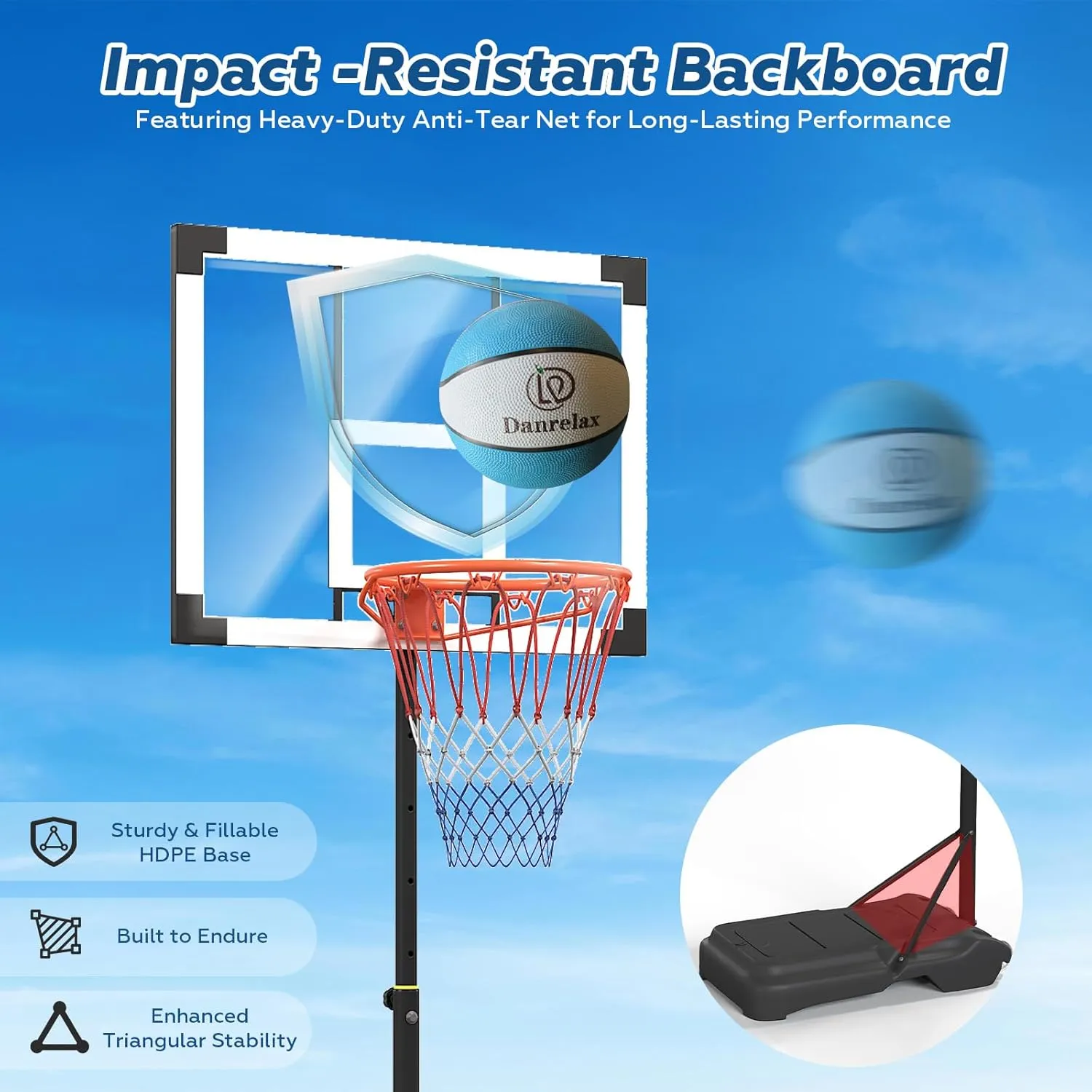 Pool Basketball Hoop, Height Adjustable 3.9" to 6.9", Black Steel Frame, Water Base, Includes Air Pump, 8-Inch Rubber Ball, Indoor & Outdoor Use