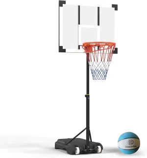 Pool Basketball Hoop, Height Adjustable 3.9" to 6.9", Black Steel Frame, Water Base, Includes Air Pump, 8-Inch Rubber Ball, Indoor & Outdoor Use