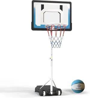 Pool Basketball Hoop, Height Adjustable 3.9" to 6.9", Blue PE Frame, Water Base, Includes Air Pump, 8-Inch Rubber Ball, Indoor & Outdoor Use