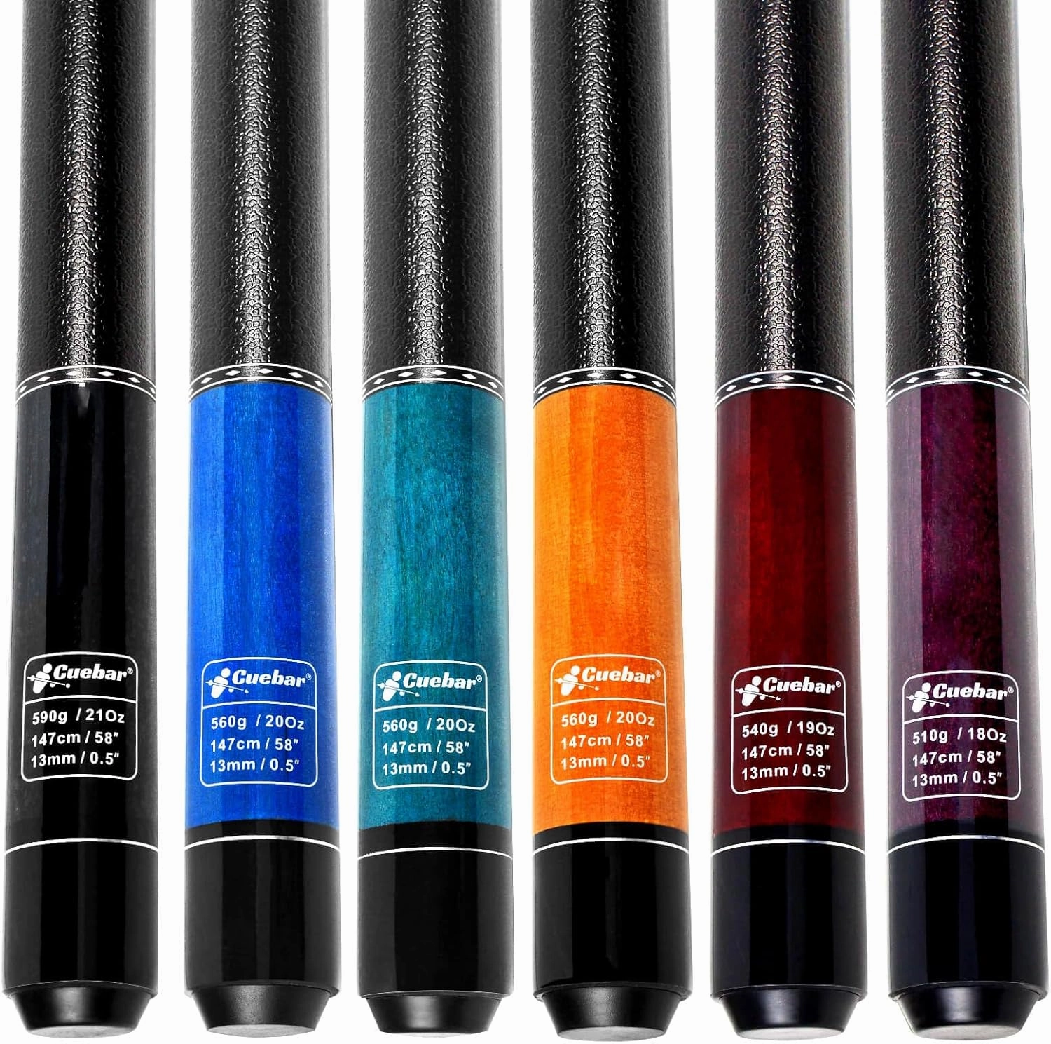 Pool Sticks Set of 6, Pool Cues 18 19 20 21 Oz, 58" 2-Piece Billiard Cue Sticks with Imitation Leather Grip, House Bar Pool Table Sticks for Men Women
