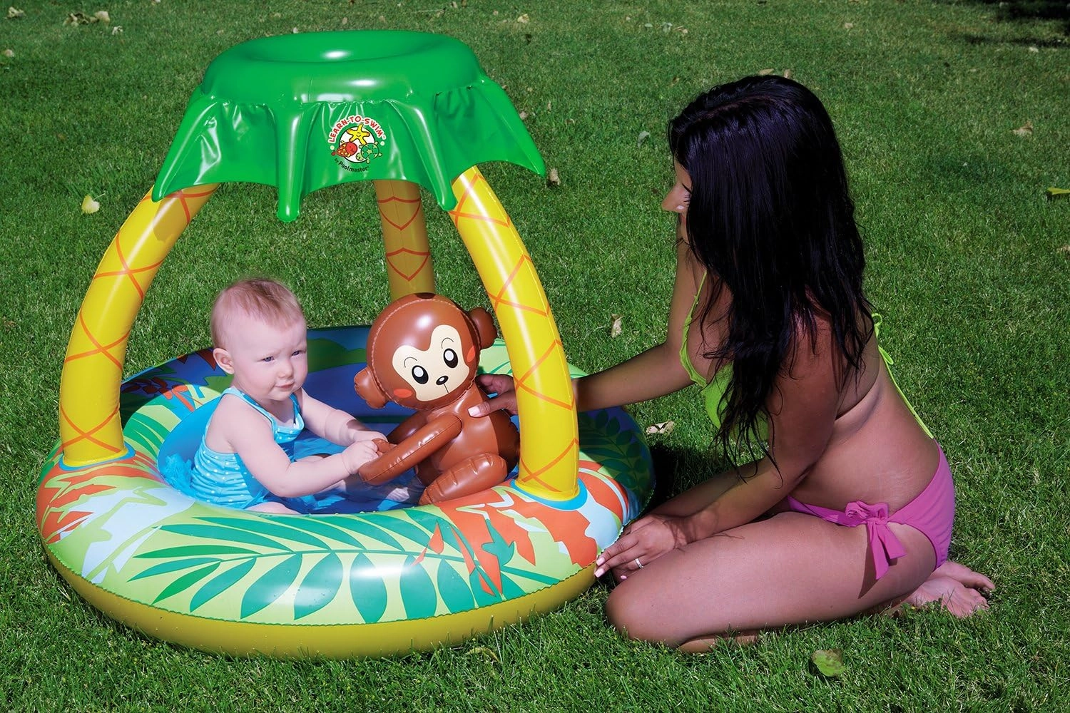 Poolmaster Learn-to-Swim Go Bananas Monkey Inflatable Kiddie Pool With Canopy