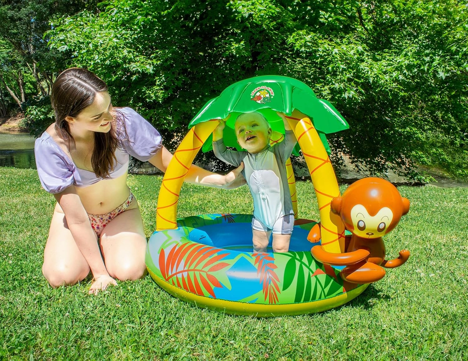 Poolmaster Learn-to-Swim Go Bananas Monkey Inflatable Kiddie Pool With Canopy