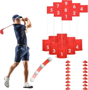 Portable 9-Hole Backyard Golf Course Set with Clubs & Balls - Lightweight Bucket Golf Game for Beach, Park, Yard - Easy Setup Outdoor Putting Course Kit