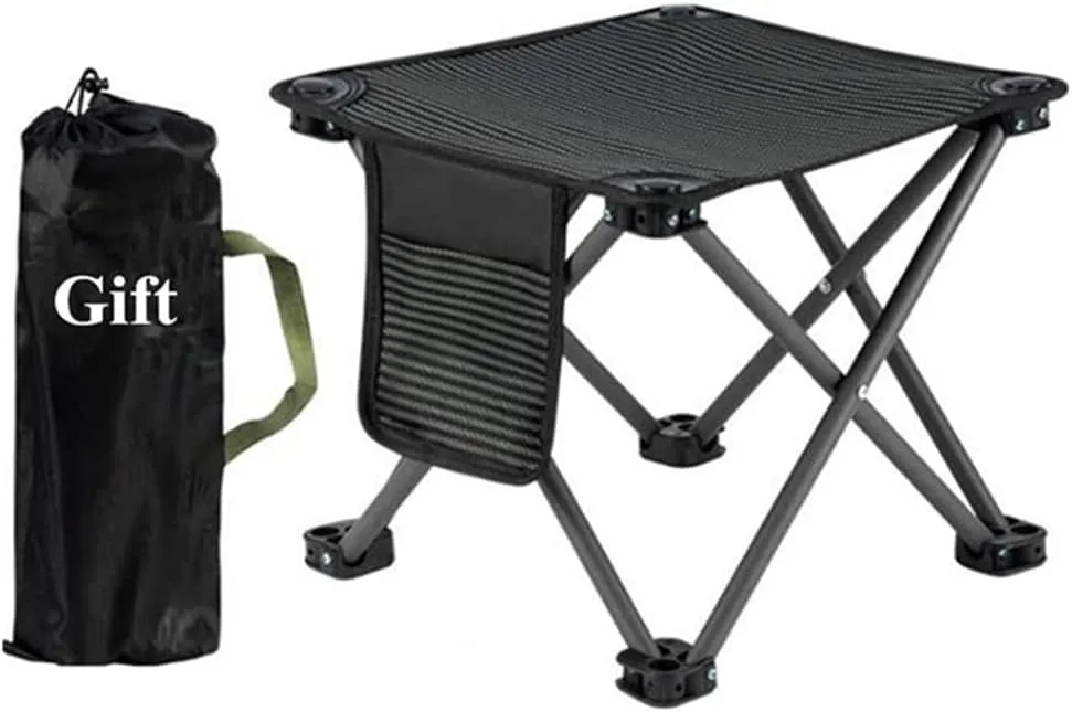 Portable Camping Stool with Side Pocket Camping Seat 11.81in Folding Camping Stool Portable Outdoor Camping Chair with Carry Bag for Outdoor Travel Camping Fishing Hiking