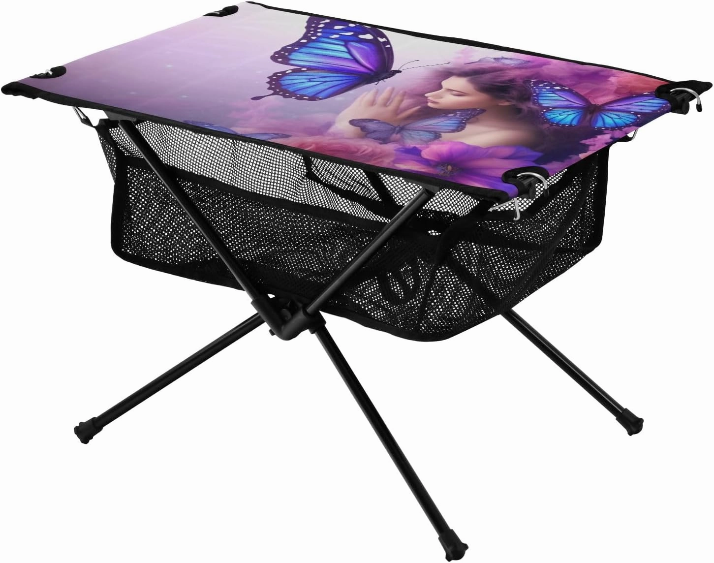 Portable Camping Table Artistic Sleeping Girl and Butterfly Outdoor Foldable Camp Tables for Outside, Camping, Hiking, Tailgating