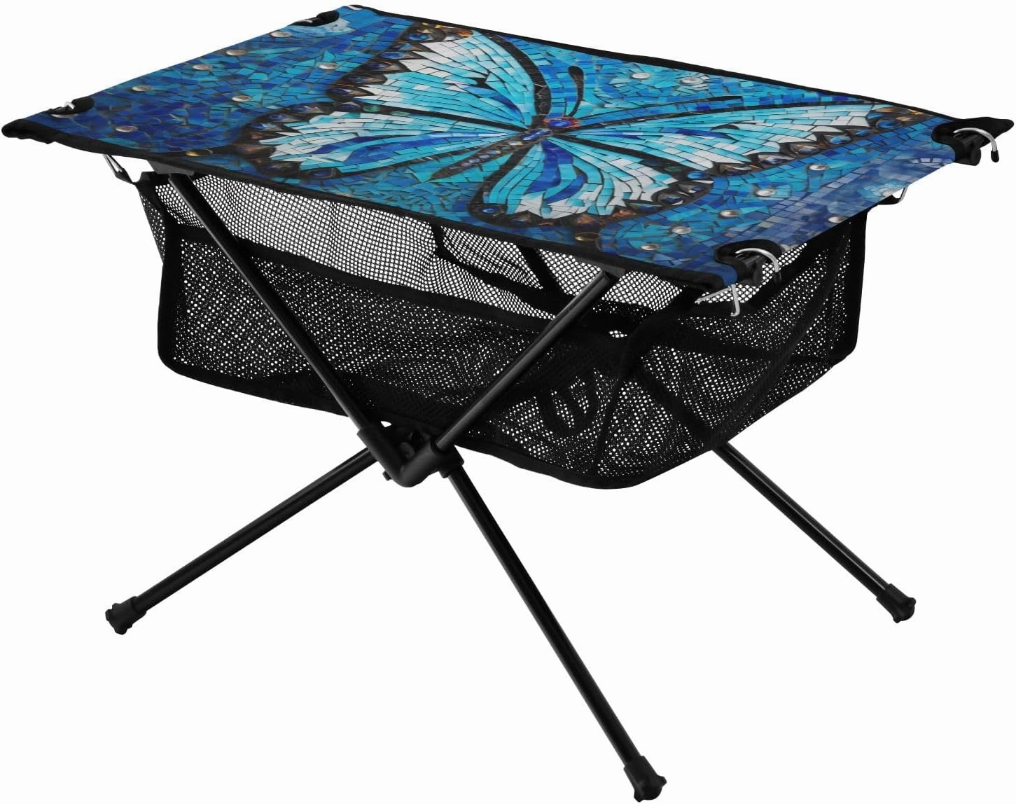Portable Camping Table Blue Butterfly and White Flowers Outdoor Foldable Camp Tables for Outside, Camping, Hiking, Tailgating