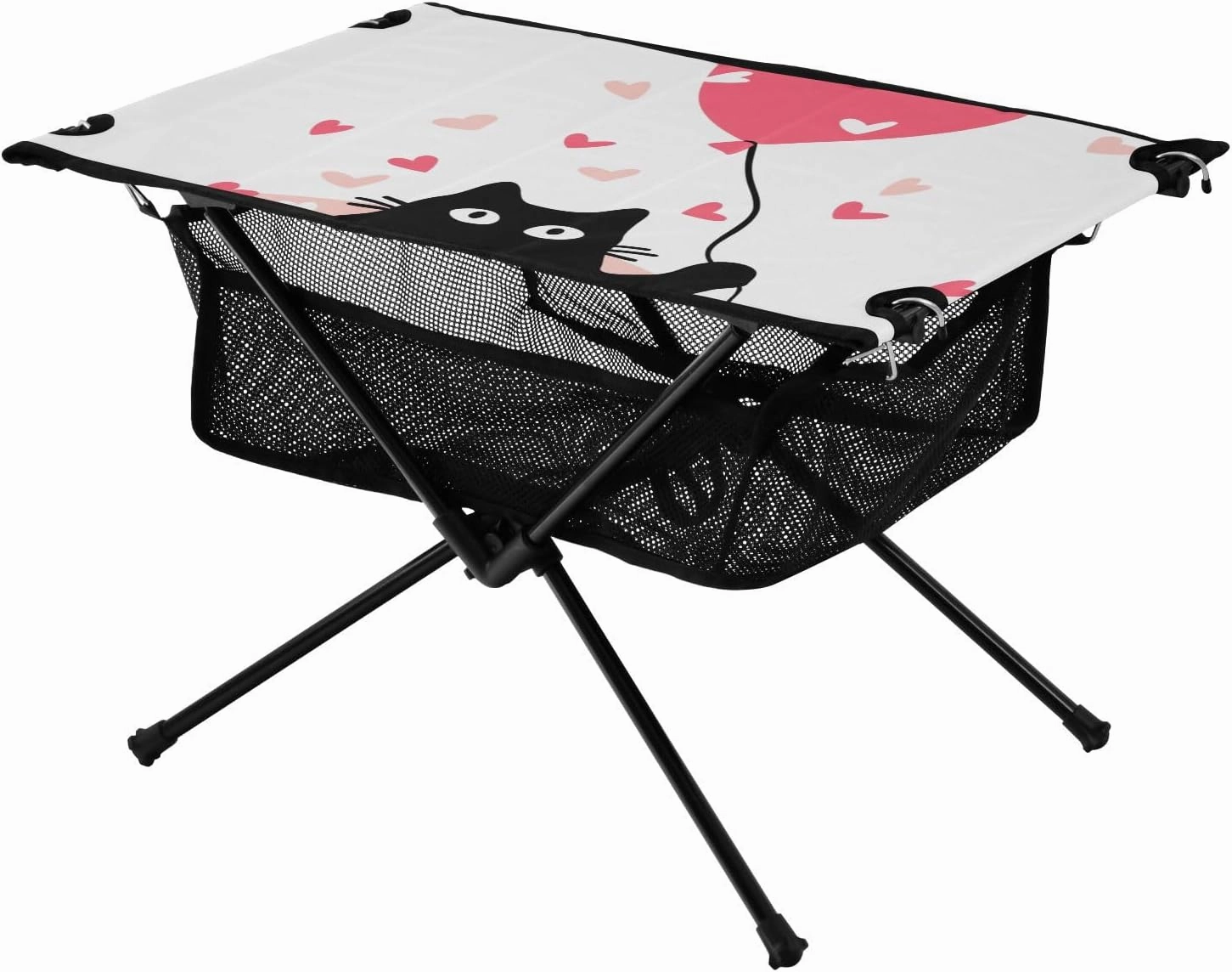 Portable Camping Table Cat with Love Balloon Outdoor Foldable Camp Tables for Outside, Camping, Hiking, Tailgating