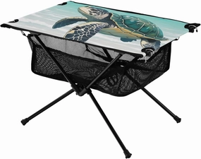 Portable Camping Table Green Sea Turtle Outdoor Foldable Camp Tables for Outside, Camping, Hiking, Tailgating