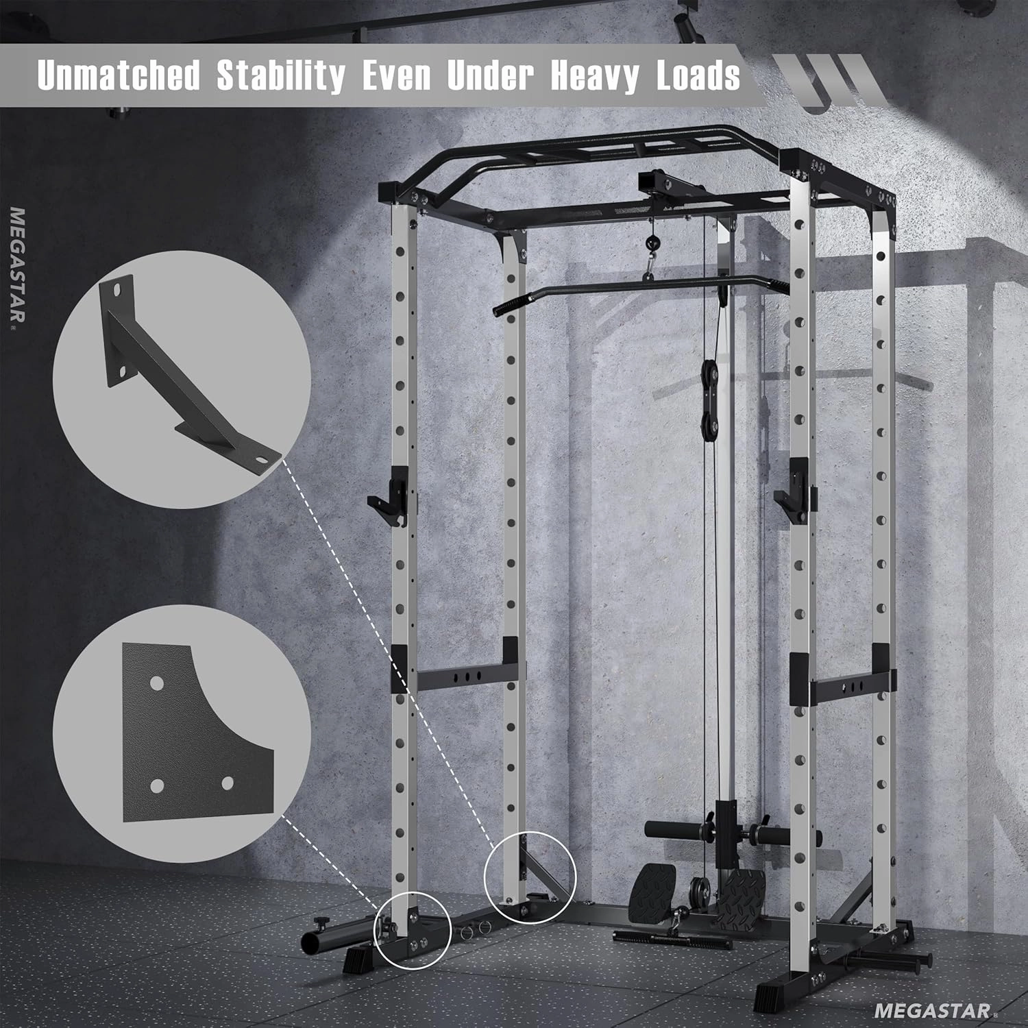 Power Cage, 1600LB Power Rack with 30mm Multi-Grip Pull-Up Bar, Squat Pad & 10  Training Attachments, Multi-Function Squat Rack with LAT Pulldown System