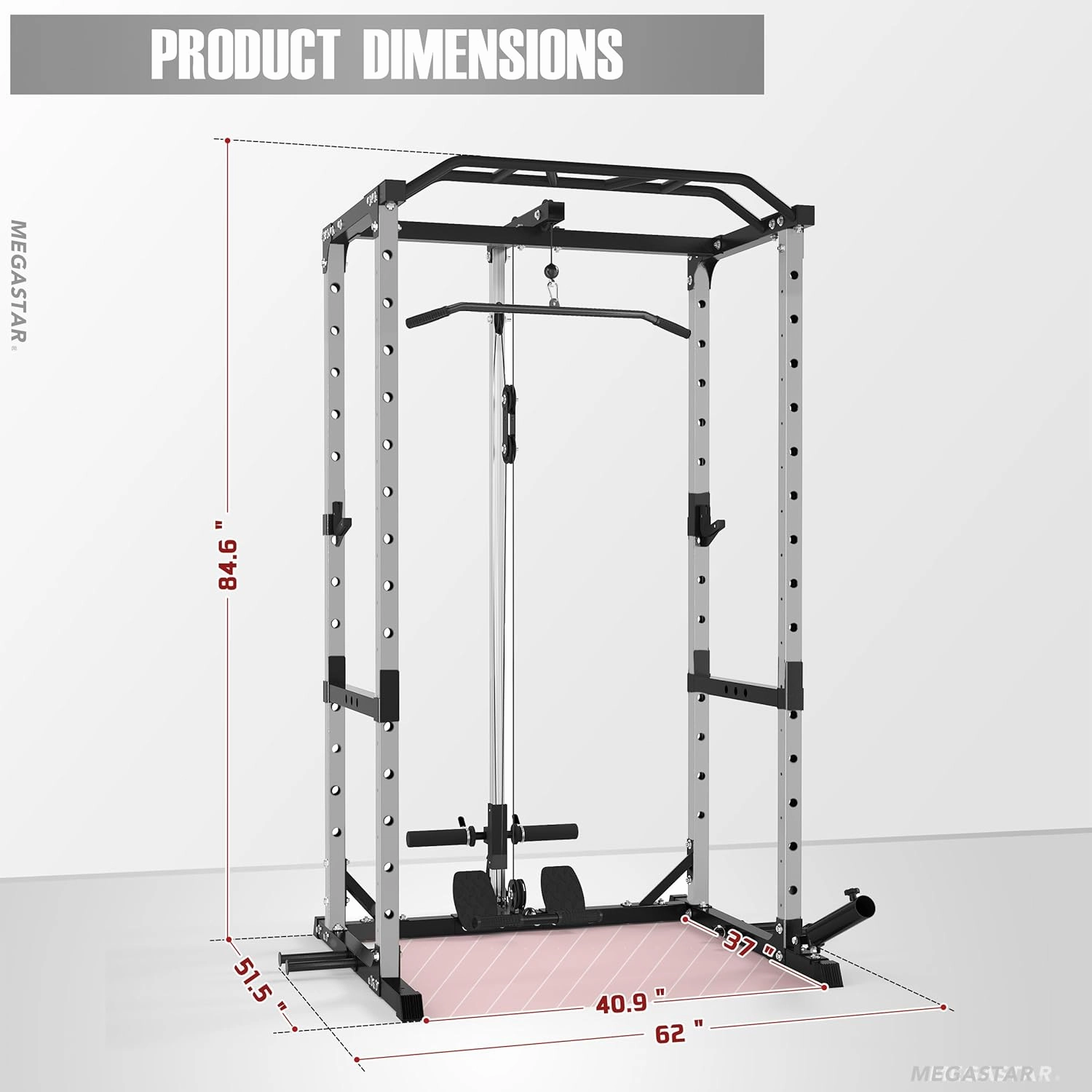 Power Cage, 1600LB Power Rack with 30mm Multi-Grip Pull-Up Bar, Squat Pad & 10  Training Attachments, Multi-Function Squat Rack with LAT Pulldown System