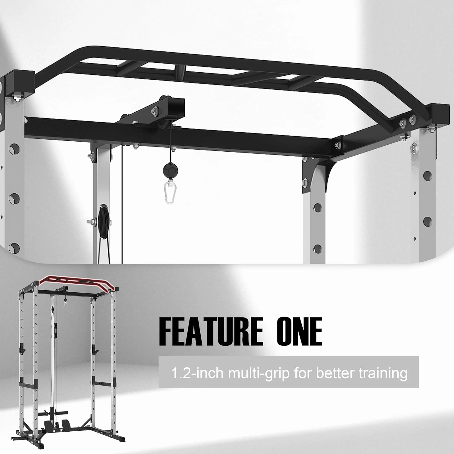 Power Cage, 1600LB Power Rack with 30mm Multi-Grip Pull-Up Bar, Squat Pad & 10  Training Attachments, Multi-Function Squat Rack with LAT Pulldown System