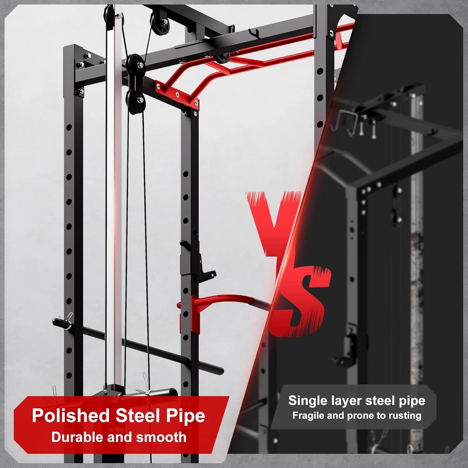 Power Cage, 2000LBS Multi-Function S11 Power Rack with LAT Pulldown, Squat Rack with Adjustable Pulley System and More Training Attachments, Weight Workout Machine for Home Gym