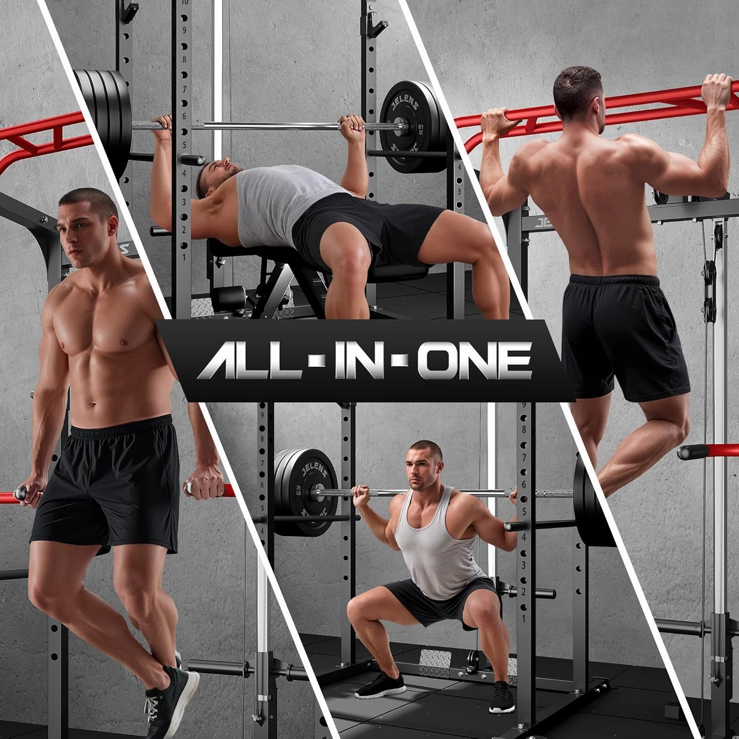 Power Cage, 2000LBS Multi-Function S11 Power Rack with LAT Pulldown, Squat Rack with Adjustable Pulley System and More Training Attachments, Weight Workout Machine for Home Gym