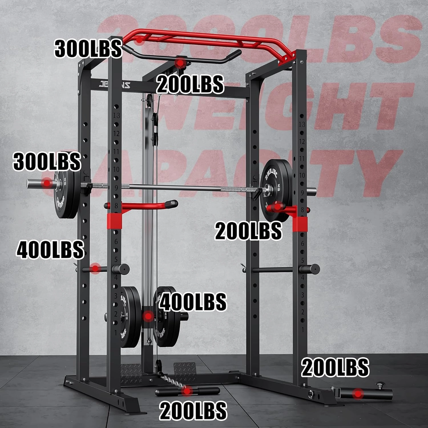 Power Cage, 2000LBS Multi-Function S11 Power Rack with LAT Pulldown, Squat Rack with Adjustable Pulley System and More Training Attachments, Weight Workout Machine for Home Gym