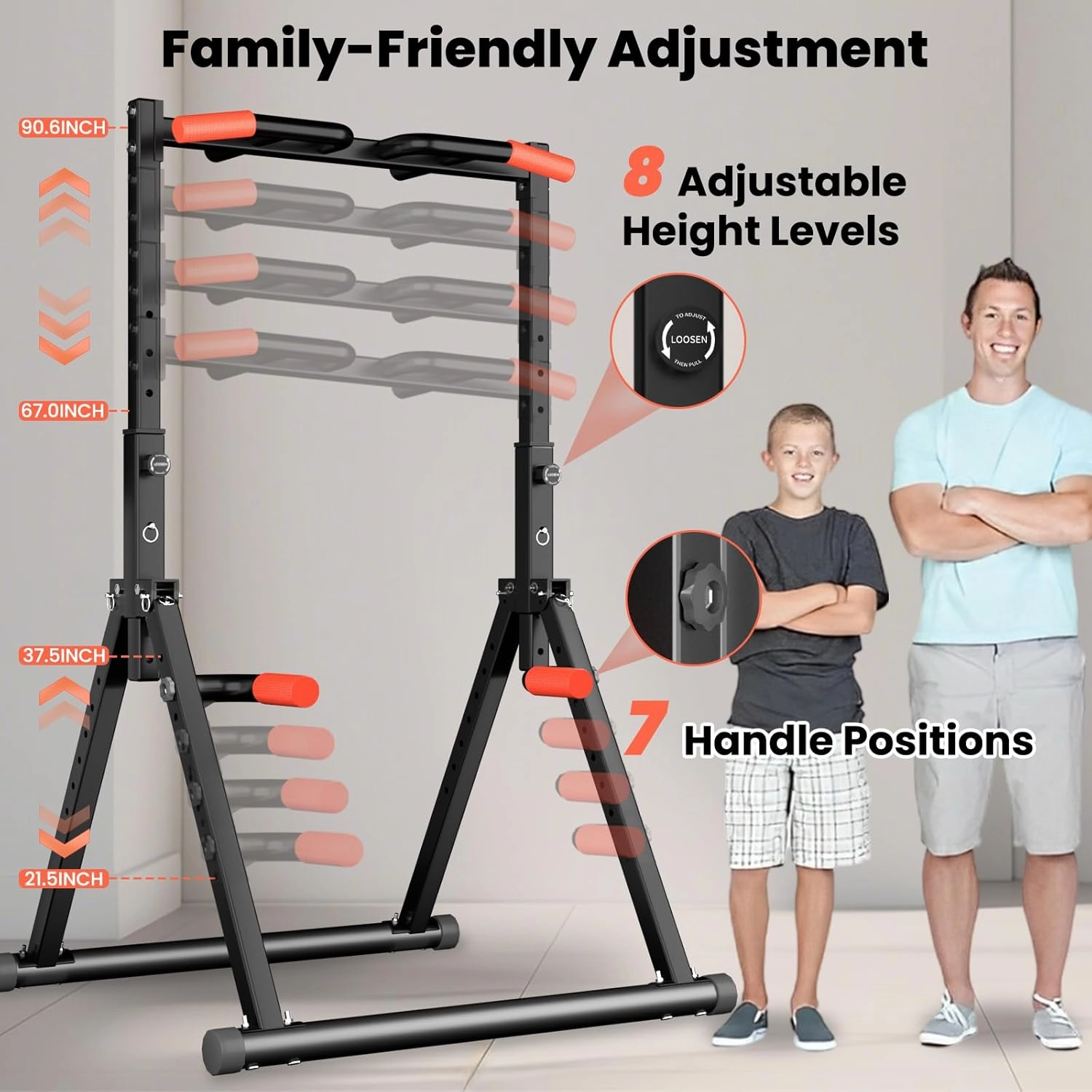 Power Tower Pull Up Dip Station Foldable, Pull Up Bar Station Adjustable, Multi-Function Home Gym, Strength Training Fitness Equipment, Triangular Design, for Home Outdoor