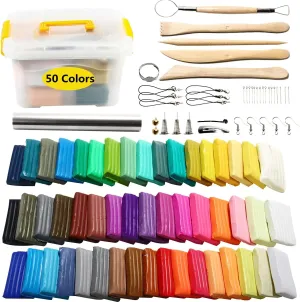 POZEAN Polymer Clay 50 Colors, Modeling Clay Kit DIY Oven Bake Clay with Sculpting Tools, Accessories and Portable Storage Box, for Kids/Adults/Beginners