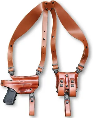 Premium Leather Horizontal Shoulder Holster System with Double Magazine Carrier for S&W CSX 9mm Micro Compact 3.1'' Barrel, Right Hand Draw, Brown Color #1620#