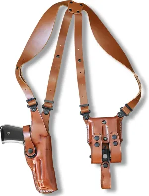 Premium Leather Vertical Shoulder Holster System with Double Magazine Carrier for Canik TP9 SFX 9mm 5.2'' Barrel, Right Hand Draw, Brown Color #1351#