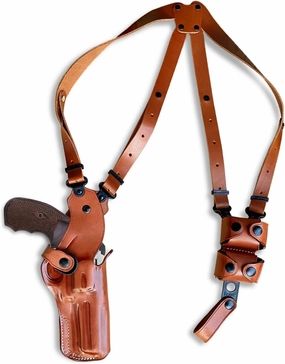 Premium Leather Vertical Shoulder Holster System with Double Speed Loader Pouch Fits, Kimber K6S 357 Magnum Target DA/SA Combat 4" Barrel, Right Hand Draw, Brown Color #1605#